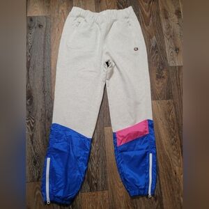 Vintage Champion Womens Medium Mixed Media Sweatpants Color Block Retro Pants